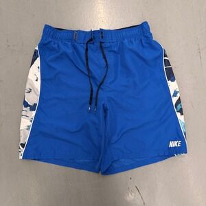 Nike Men's Blue Athletic Swim Trunks Shorts with Camo Side Panels Size L